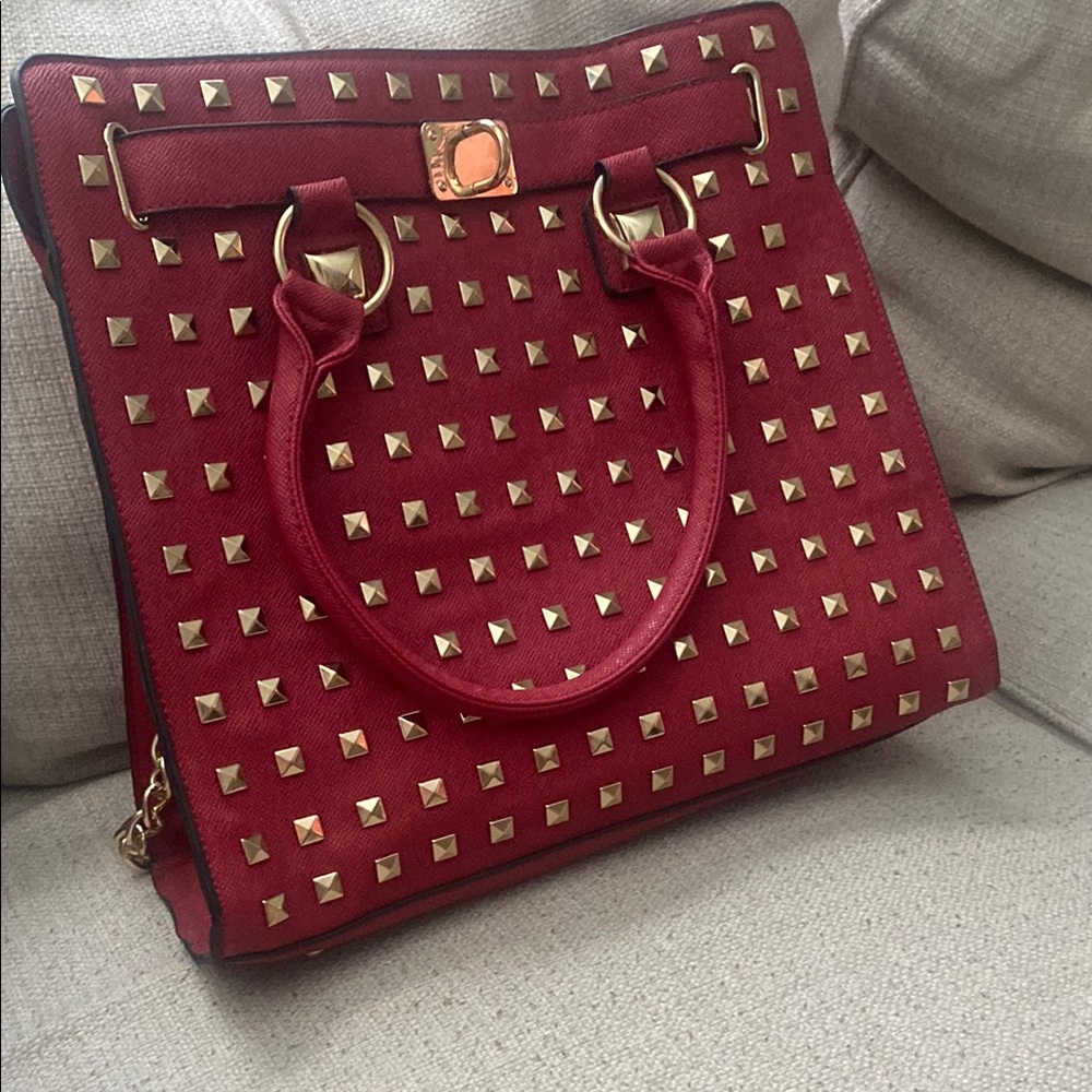 Stylish Red Studded Handbag